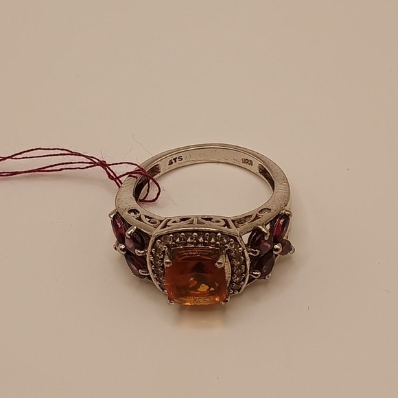 Sterling Silver Ring With Orange, Purple and Colorless Gemstones Size 7 - Picture 2 of 7